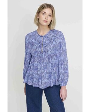 Finery London Roisin Tie Front Long Sleeve Top - Blue
