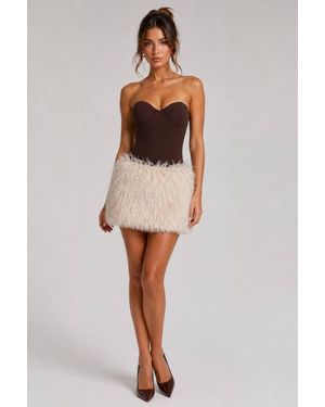 Stylewise Side Zip Fluffy Mini Skirt - Natural