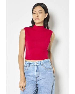 Apricot High Neck Knitted Crop Top - Red