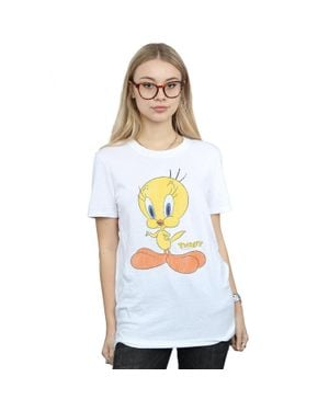 Looney Tunes Tweety Pie Distressed Cotton Boyfriend T-Shirt - White