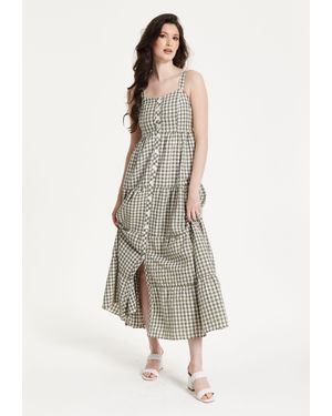 Liquorish Gingham Tiered Maxi Chekered Dress - White