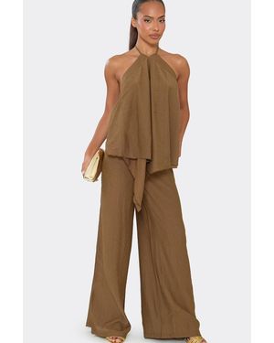 EGO Wide Leg Linen Trousers - Brown