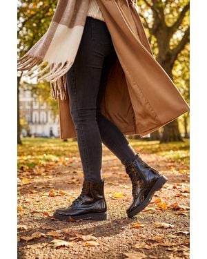 Spot on Lace Up Ankle Boot With Chunky Sole & Textured Finish - Orange