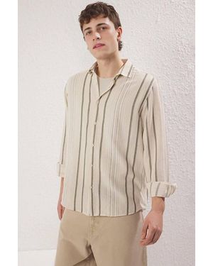 WOVCOR Regular Fit Textured Linen Striped Shirt - Natural