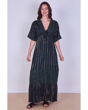 ELAINA FASHION Boho Sequin Swirl Embroidered Maxi Dress - Blue