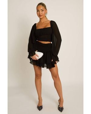 Rebellious Fashion Chiffon Frill Mini Skort - Black