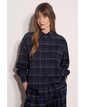 Apricot Oversized Check Print Shirt - Blue