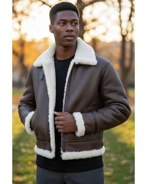 Infinity Leather B3 Aviator Real Sheepskin Leather Flying Jacket-Hobart - Brown