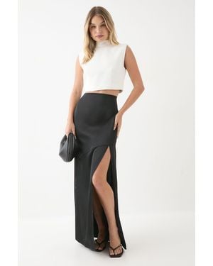 MissPap Satin High Waist Maxi Skirt - White