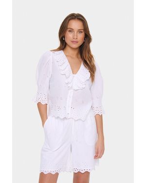 Saint Tropez Kaitasz V-Neck Broderie Frill Shirt - White