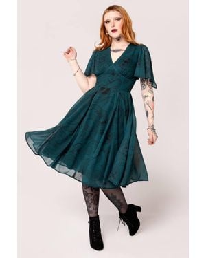 Hell Bunny Snake & Star Print Chiffon Midi Dress With Draped Sleeves - Blue
