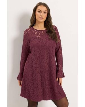 Yours Lace Frill Sleeve Dress - Red