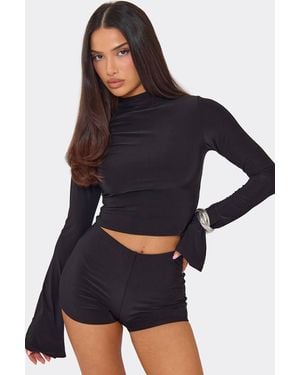 EGO Long Sleeve High Neck Slinky Top - Blue