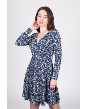 Solo Print Wrap Dress With V-Neckline - Blue