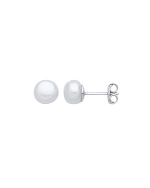 Jewelco London Sterling Cream Pearl Levana Full Moon Button Stud Earrings - White