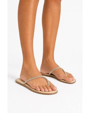 Miss Diva Alienor Toe Post Diamante Strap Sliders - White