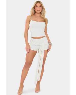 EGO Tie Drape Textured Low Rise Shorts - White