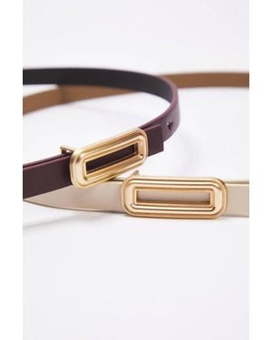 WOVCOR Double Pack Slim Rectangle Buckle Belt Set - Multicolour