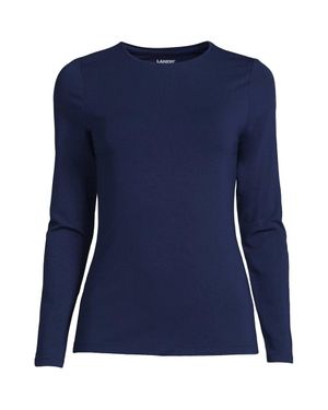 Lands' End Plus Cotton Modal Long Sleeve Crew Neck Top - Blue