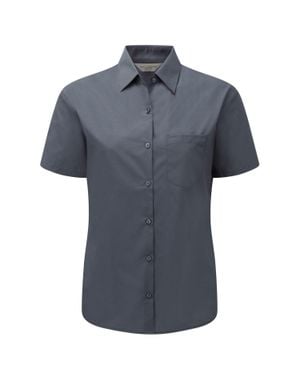 Russell Collection Poplin Easy-Care Short-Sleeved Formal Shirt - Blue