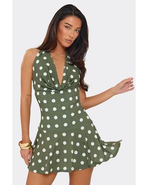 EGO Sleeveless Polka Dot Mini Dress - Green