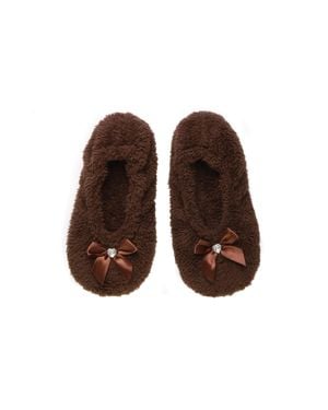 AJVANI Grip Sole Footsie Sock Slippers - Brown