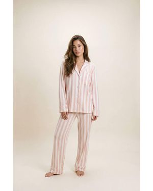The Night Store Stripe Modal Pyjama Trouser Set - Natural