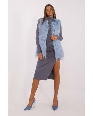 Love Lace Casual Furry Sleeveless Jacket Gilet - Blue