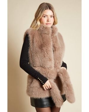 Dorothy Perkins Faux Fur Belted Gilet - Natural