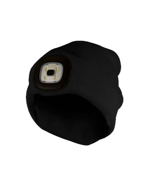 Sock Snob Winter Knit Beanie Hat With Led Light Torch - Black