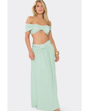 EGO Double Layered Knotted Tie Mid Rise Maxi Skirt - White