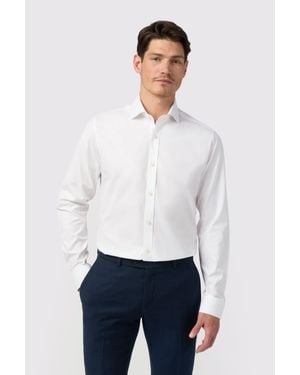 Alexandre Silver Label Egyptian Cotton Tailored Fit Texture Single Cuff Cutaway Collar Shirt - White