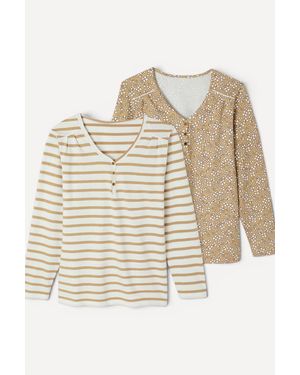 DAMART Pack Of 2 Patterned Tunisian Collar T-Shirts - Natural