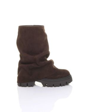 AJVANI Chunky Fold Over Skirt Trousers Platform Ankle Boots - Brown