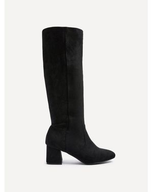 Linzi Frosty Faux Suede Block Heeled Knee High Boot - Black