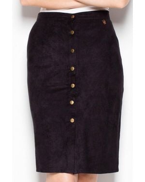 Love Lace Suede Midi Pencil Skirt With Buttons - Blue