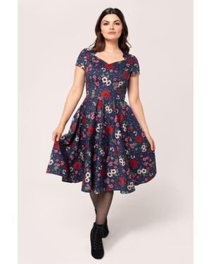 Hell Bunny Camellia Printed 50's Midi Floral Dress - Blue