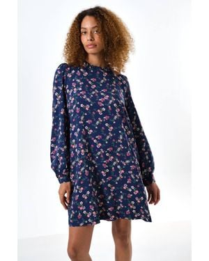 Louche Sola Naïve Posy Print Long Sleeve Mini Dress - Blue