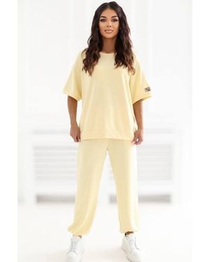 Love Lace Viscose Elastane Sweatshirt & Trousers Set - Natural