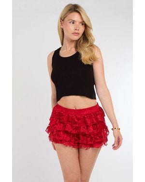 Stylewise Lace Detail Frill Mini Skort - Red