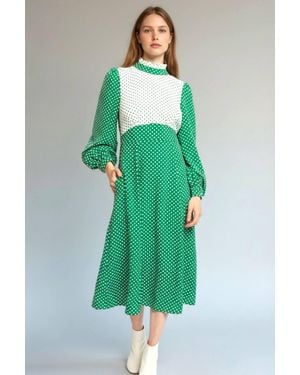 Louche Sorrel Polka Dot Print Long Sleeve Midi Dress - Green