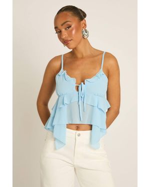Rebellious Fashion Ruffle Front Cami Top - Blue