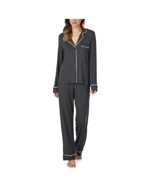 DKNY Next Gen Classics Long Sleeve Notch Top & Pant Sleep Set - Black