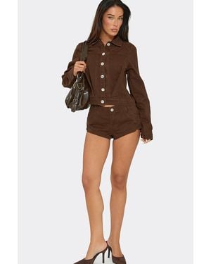 EGO Denim Low Rise Mini Shorts - Brown