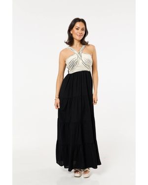Liquorish Contrast Bodice Tiered Maxi Dress - White