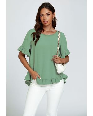 FS Collection Frill Detail Short Sleeves Top - Green