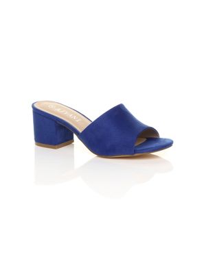 AJVANI Mid Block Heel Peep Toe Mules Sandals - Blue