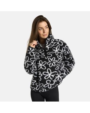OHS Printed Teddy Half Zip Fleece Sweatshirt Pullover Jumper Top - Black
