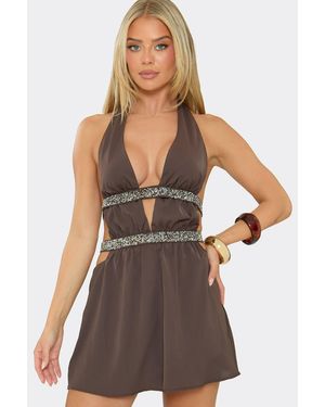EGO Sleeveless Sequin Mini Dress - Brown