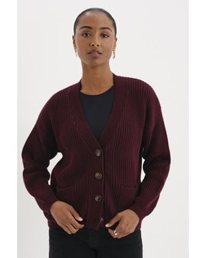 Finery London Estella V Neck Button Front Cardigan - Red